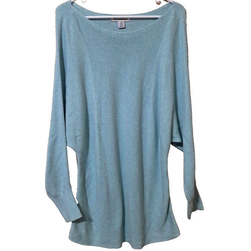 Tommy Bahama Aqua Blue Ribbed Sweater Women's L Long Sleeve